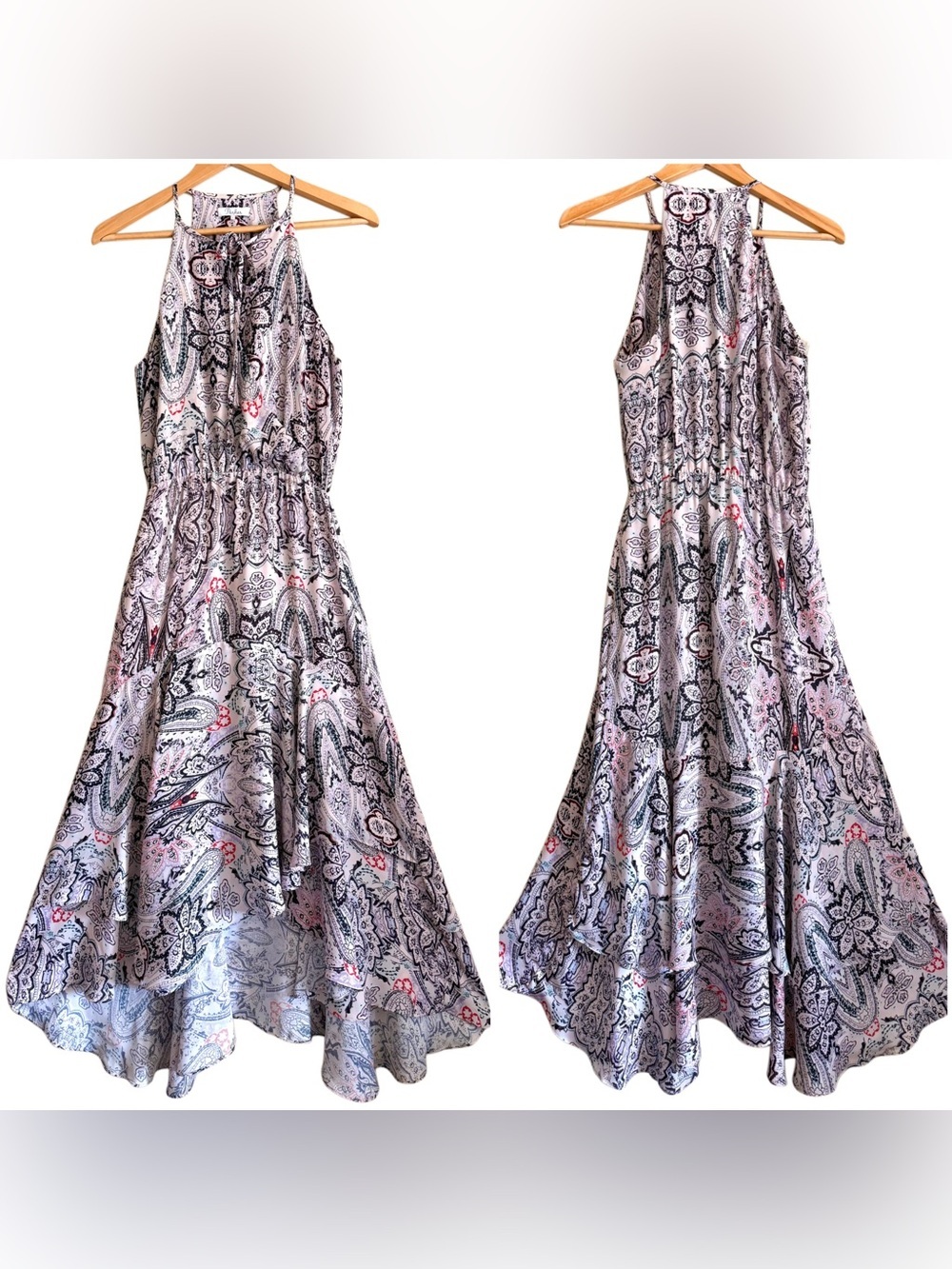 PARKER Flowy Romantic Feminine Paisley Floral Halter-Neck Hi-Lo Midi Dress Sz S